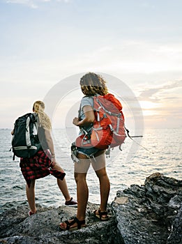 Young women friends traveling together