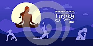 Young women or girls doing yoga on mountain natural background for fitness and relaxation.