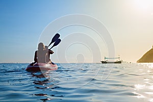 Young women have fun on boat walk