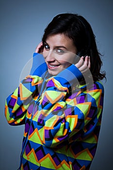 Young women listening music