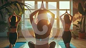 Young women practicing yoga in the morning