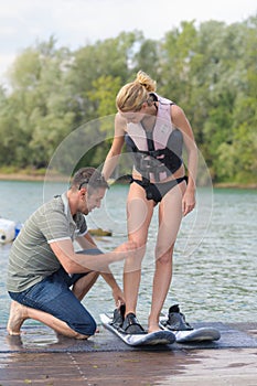 Young woman ready for wakeboarding