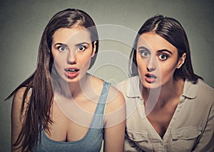 Young women surprised astonished in full disbelief photo