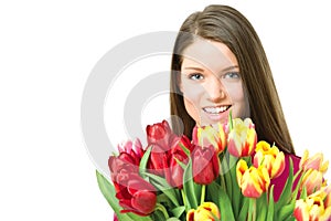 Young women with tulips