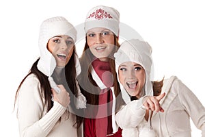 Young women in winter clothes.