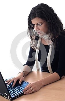 Young women works on laptop