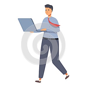 Young workaholic manager icon cartoon vector. Laptop using photo