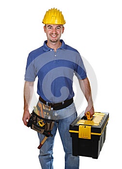 Young worker man with tool box