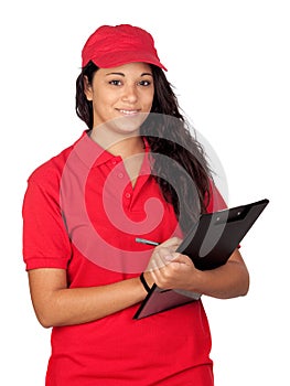 Young worker with red uniform