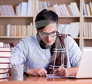 Young writer working in the library