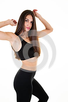 Young yoga fitness young woman in white background pretty fit girl