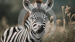 young zebra portrait in nature .ai generated