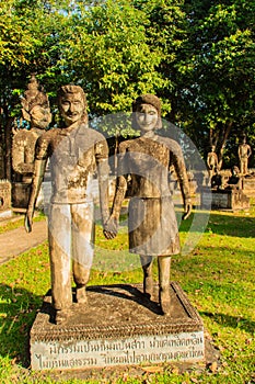 Youngness and loveness at Sala Keoku, the park of giant fantastic concrete sculptures inspired by Buddhism and Hinduism. It is lo