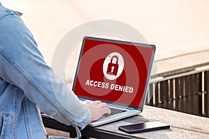 Your access is denied on laptop screen concept, protection security system