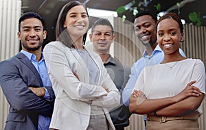 Your dream team. Portrait of a group of businesspeople enjoying a break outside at the office.