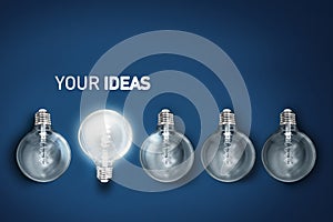 Your Ideas , illuminated light bulb row dim ones concept solution