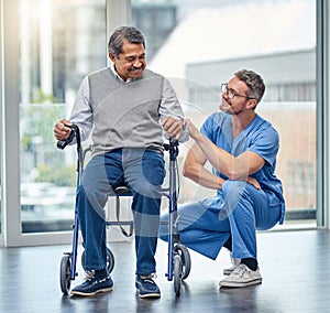 Your motor abilities are improving so much. Shot of a nurse helping a senior man with a walker.