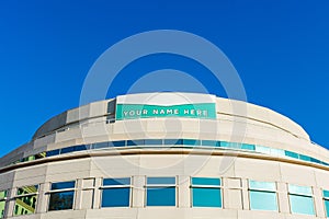 Your Name Here - large banner sign on vacant office building 