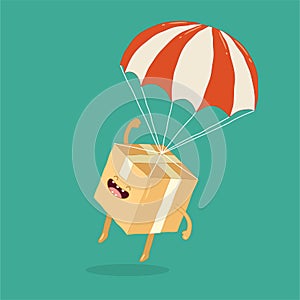 Your package rushes to you by parachute. Vector graphics