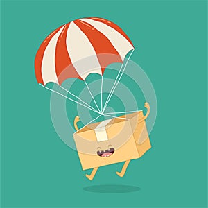 Your package rushes to you by parachute. Vector graphics