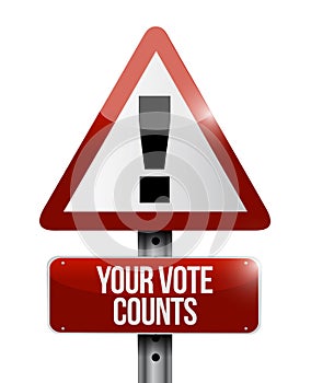 Your vote counts warning street sign message concept