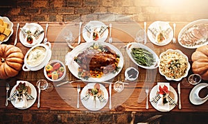 Youre reminded to always give thanks. High angle shot of a dining table all laid out for Thanksgiving.