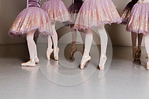 Youth Ballet Dancers Performing the Rehearsal in Red and White Tutu`s