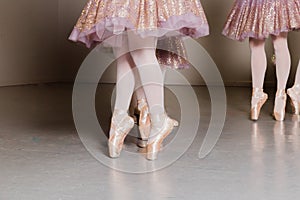 Youth Ballet Dancers Performing the Rehearsal in Red and White Tutu`s