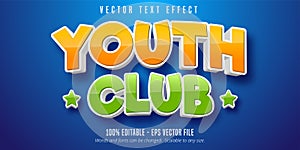 Youth club text, 3d cartoon style editable text effect
