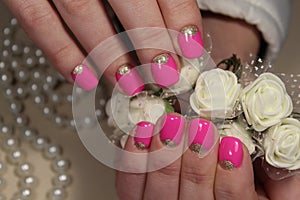 Youth design of manicure in pink color