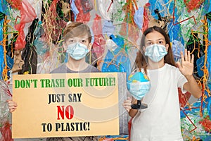 Youth generation protesting against plastic pollution photo