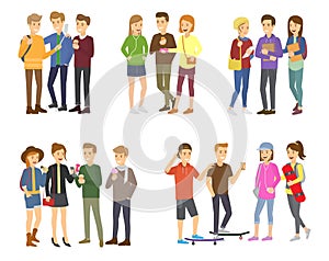 Youth group of teenagers vector grouped teens characters of girls or boys together and young student community photo