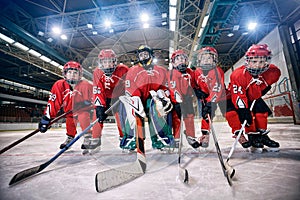 Youth hockey team - children play hockey