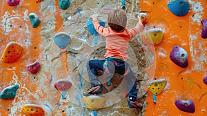Youth on an orange indoor climbing wall