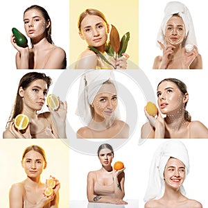 Youth secrets. Beautiful young women over white background. Cosmetics and makeup, lifting and aging concept.