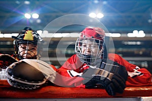 Youth smiling boys hockey players