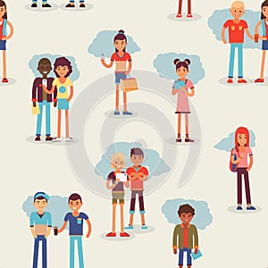 Youth teens group vector grouped teenagers and friends characters of girls or boys together illustration young student