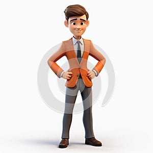 Youthful 3d Animated Cartoon Businessman In Orange Jacket Smiling