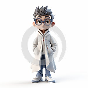 Youthful 3d Cartoon Doctor In Grey And White Coat - Eye-catching 3d Render Sample