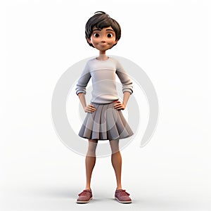 Youthful 3d Cartoon Model In Gray Skirt With Creative Commons Attribution