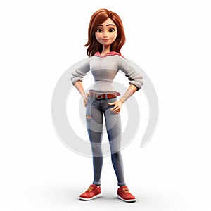 Youthful 3d Female Character In Jeans And Tee Shirt