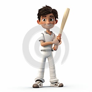 Youthful 3d Rendered Cricket Boy Holding Wicket - Ivory Style