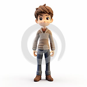 Youthful Cartoon Boy Figurine On White Background