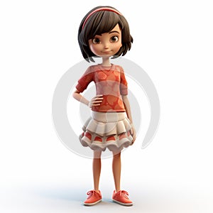 Youthful Cartoon Girl 3d Model In Skirt - Vibrant And Composed