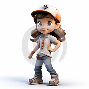 Youthful Cartoon Girl Emily With Baseball Cap - 3d Render