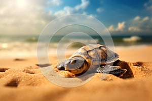 Youthful Little turtle sleeping. Generate Ai