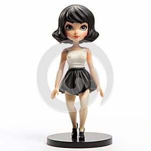 Youthful Protagonist Doll: Detailed Black And White Cartoon Figurine photo