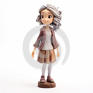 Youthful Protagonist Doll Figurine With Gray Hair And Brown Shoes
