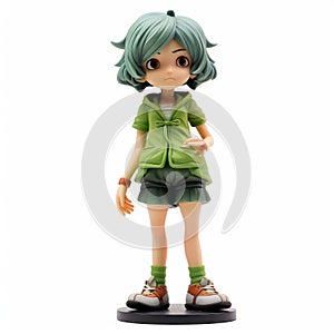 Youthful Protagonist Figurine: Anime-style Girl With Short Green Hair