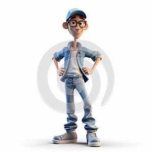 Youthful Protagonist: Hyperbolic 3d Render Of Cartoon Character In Jeans